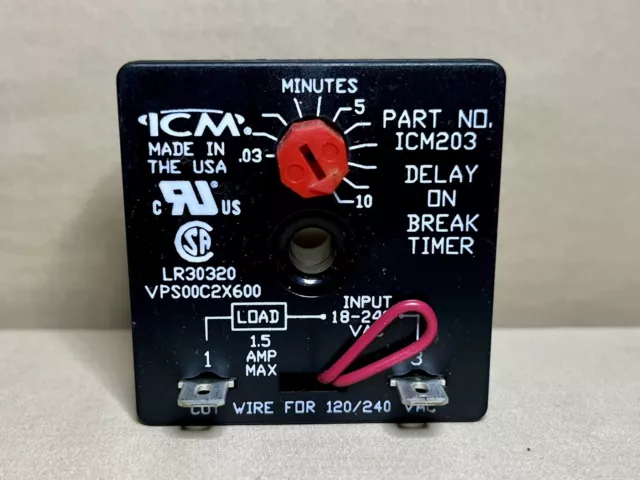 ICM Controls ICM203 Delay On Break Timer Relay 18-240 VAC .03-10 Min