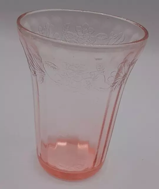 Vintage Jeanette Glass Pink Depression Cherry Blossom Flat Tumbler 4.25" Tall