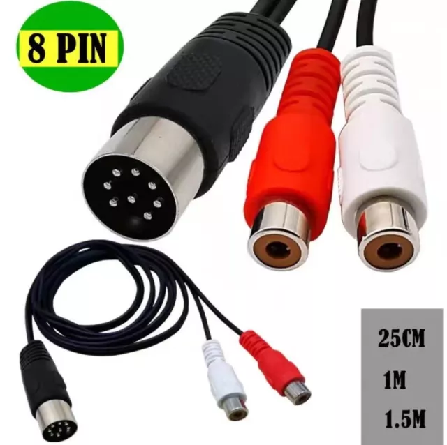 8-Pin DIN to 2RCA Female Audio Cable for Alpine M-BUS 9503 Car Radio 25CM 1/1.5m