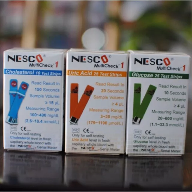 Tiras reactivas Nesco para hemoglobina, colesterol, ácido úrico, glucosa