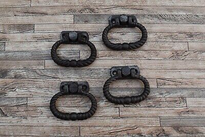 4pc Vtg Cast Iron Drawer Cabinet Cupboard Ring Pull Drop Chest Handle Knob pulls