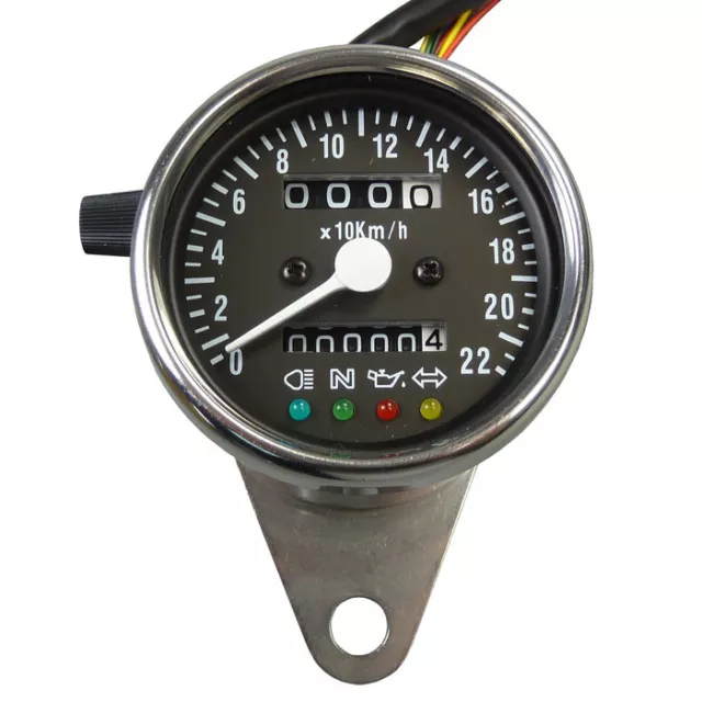 Chrom Mini Tachometer mit Kontrolleuchten Speedometer +Schrumpfschlauchset