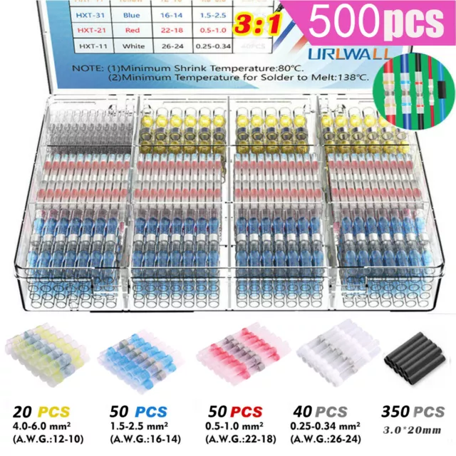 500Pcs Manchon De Soudure Thermorétractable Tube étanche Connecteur De Borne Fil