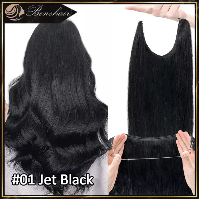 One Piece Hidden Clip in Wire Remy Human Hair Extensions Invisible Headband 16"