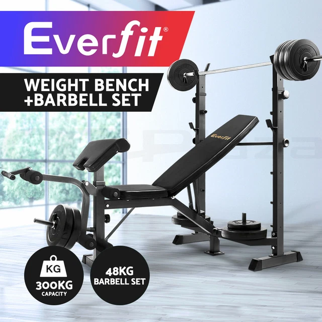 EVERFIT MULTISTATION WEIGHT Bench Press Fitness 48KG Barbell Set