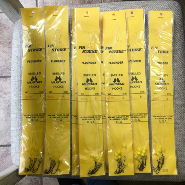 MUSTAD FIN STRIKE Flounder Snelled Hooks 905 C Size 9 Yellow Corn Beads Lot  of 8 $34.99 - PicClick