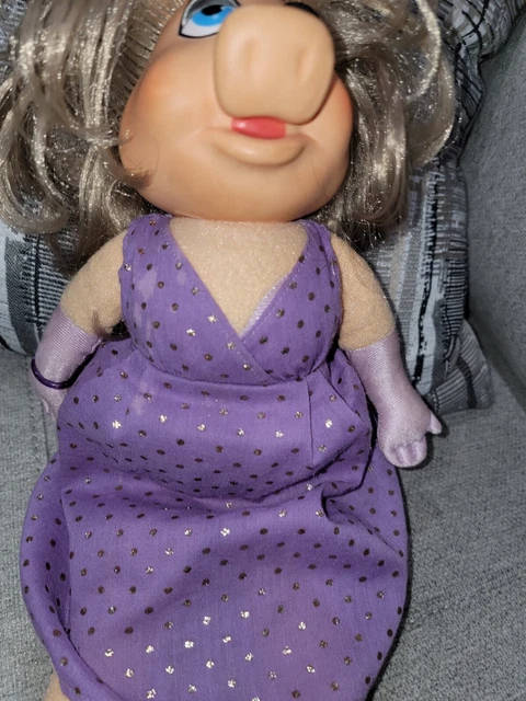 MISS PIGGY Plush Doll Fisher Price Jim Henson's MUPPETS Purple Dress ‘80 VINTAGE 3