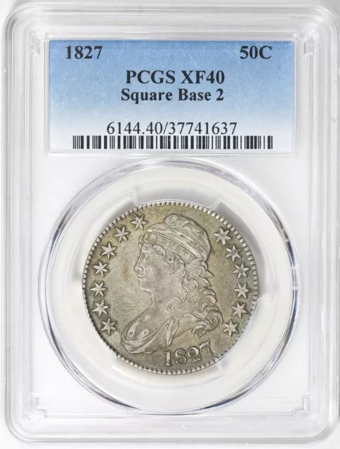 1827 ~ 50C ~ Capped Bust Half Dollar ~ Square Base 2 ~ PCGS ~ XF 40 ~ $518.88