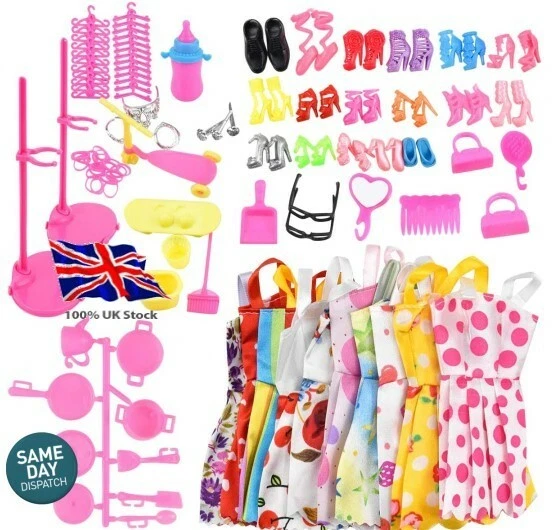 Barbie Bambola Abiti Scarpe & Gioielli Abbigliamento Accessori Vestiti Gioco 85pz/Set