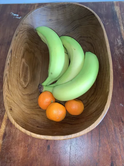 Hand Crafted Large Oval Wooden Bowl 14.5” X 9.5” X4”Farmhouse Dough  Fruit Salad