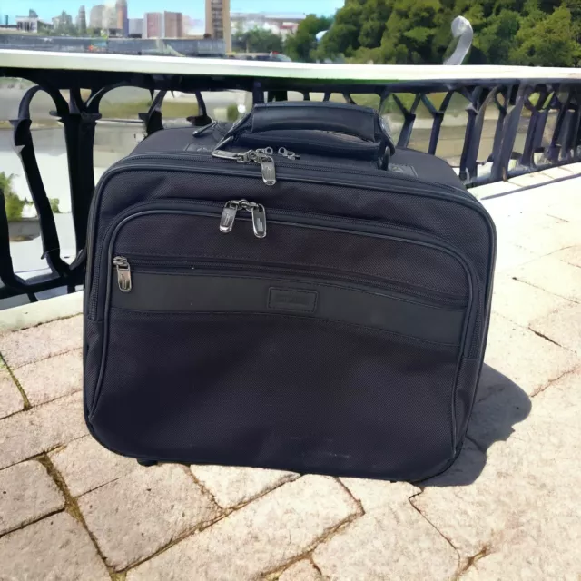 Hartmann Black Nylon Leather Rolling Wheel Carry On Briefcase Laptop Overnight