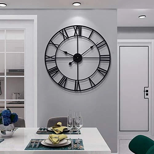 HAITANG Grande Horloge Murale Ronde en métal de Style Vintage Silencieux sans...
