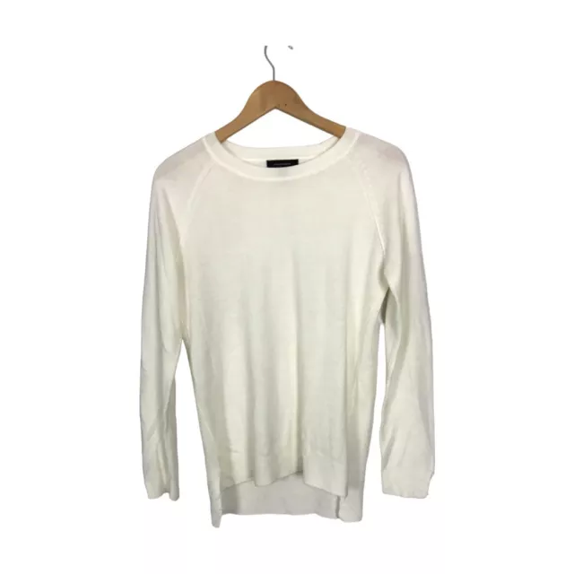 Primark Top Sweater White Size 12 EUR 40 Jumper Hi-Lo Hem Crew Neck Women's