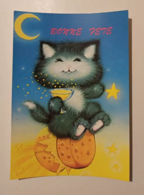 carte postale Bonne fête Chat Champagne