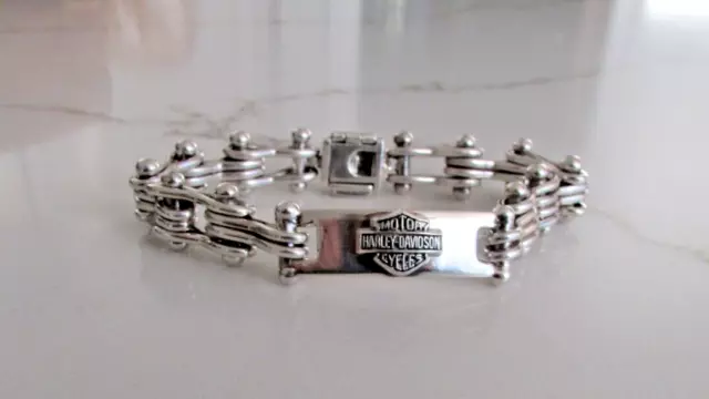 Sterling Silver Heavy Harley Davidson Id Tag Chain Biker Bracelet