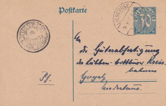 DR  DP 3 - Dienstpostkarte 1927 als Postsache verwendet