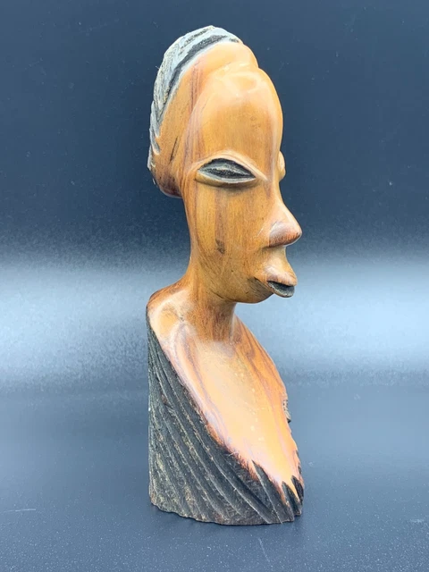 Vtg Antique African Folk Tribal Wood Wooden Bust Figure Hand Made Statue 5 5/8"