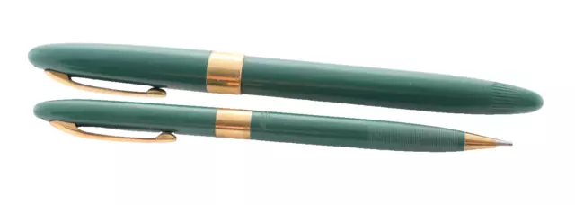 SHEAFFER FOUNTAIN PEN PENCIL SET 14k GOLD NIB SNORKEL GREEN