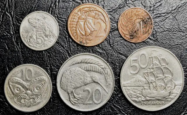 New Zealand 1985  ●  1¢ ~ 50¢ "die recut" circulated coins set (6) FINAL YEAR