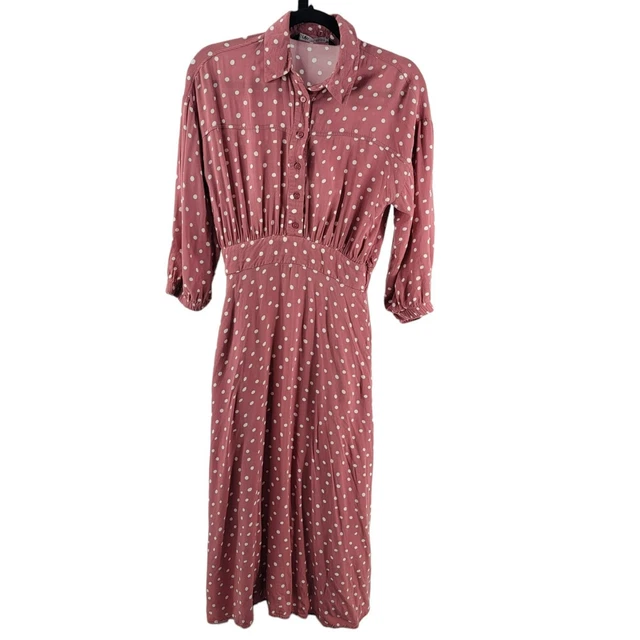 Zara Polka Dot Dress Long Sleeves Work Dress Fun Spring Cute Flowly Stretch