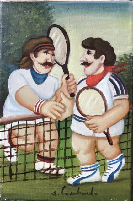 Salvo Lombardo - Tennisti  - olio su tela - cm 20 X 30