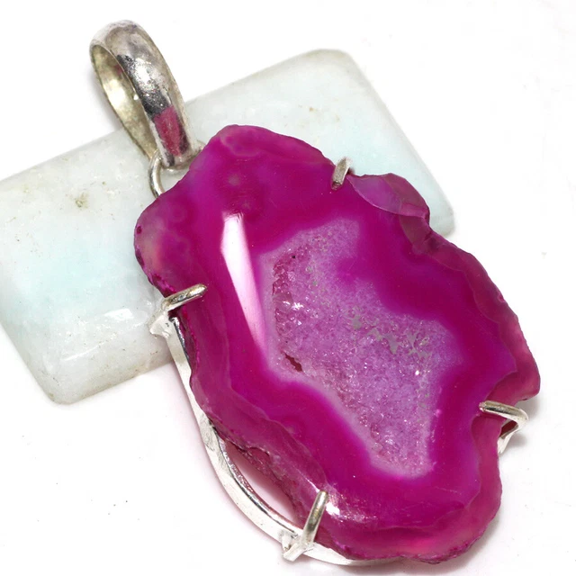 Pendentif vintage en tranche d'agate naturelle | Bijou ancien