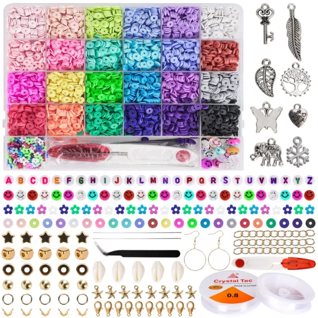 10900+ Pcs Clay Beads for Bracelet Making Kit, Flat Polymer Beads for Jewelry Ma