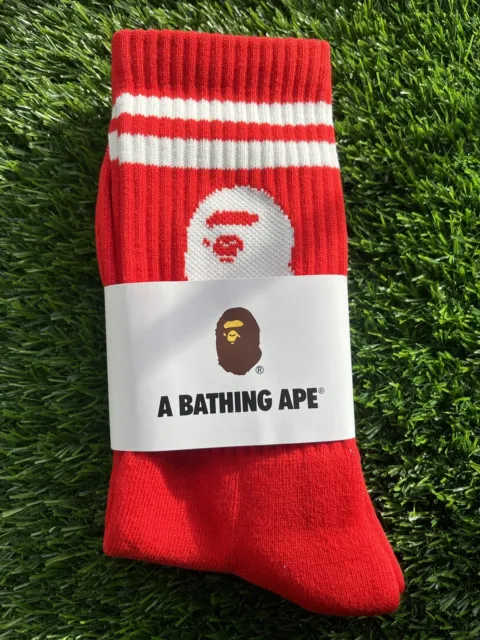 BAPE A Bathing Ape Crew Socks Red- White Stripes NEW Authentic One Size Fits All