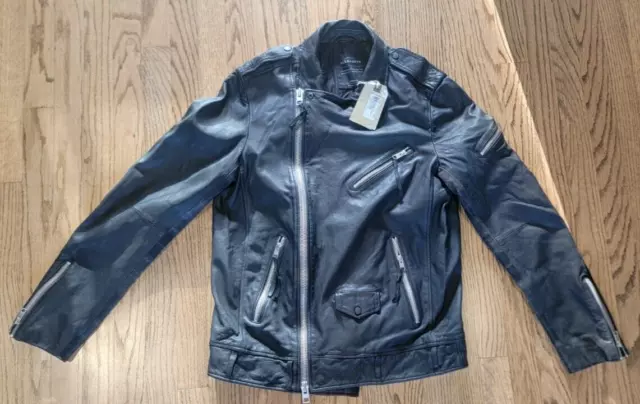 AllSaints Mens CLASH Leather Biker Jacket LARGE Tartan - NEW WITH TAGS