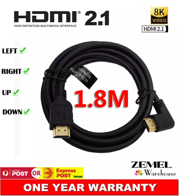 Up Down Right Left 90 Degree Angled HDMI 2.1 Cable 8K Ultra HDTV HDR Adapter AU