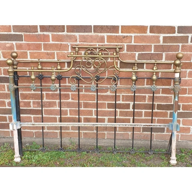Antique Brass/Iron? Full Size Ornate Headboard & Footboard For Project/Parts