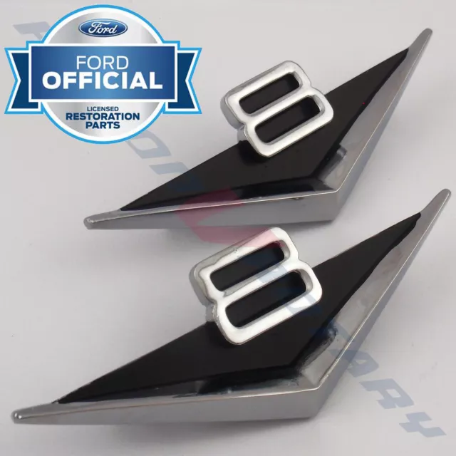 V8 GUARD BADGES (x2) Pair , Chrome , NEW , for Ford Fairlane ZA fender badge