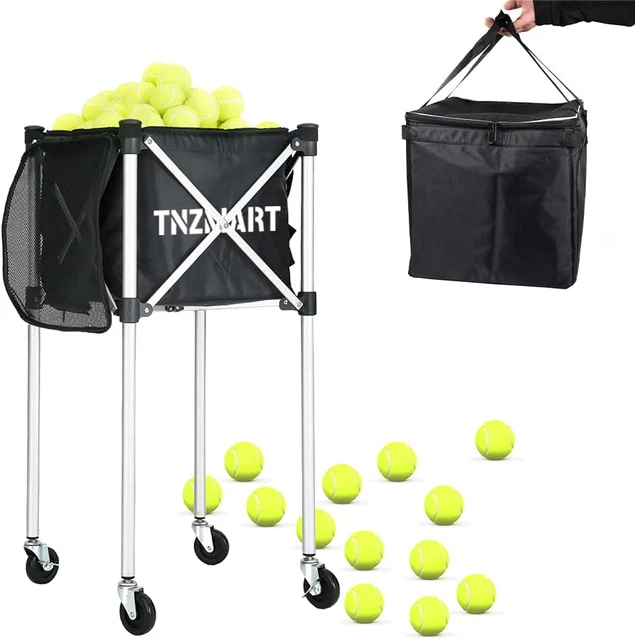 TENNIS BALL HOPPER with Wheels Portable Tennis Ball Basket Holds 150