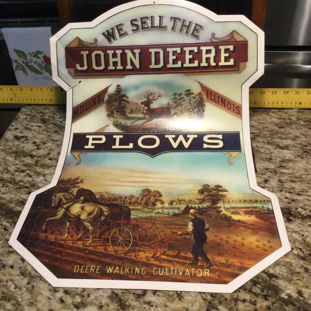 Vintage John Deere “We Sell John Deere Plows” Cardboard / Poster 16” X 24” As-is