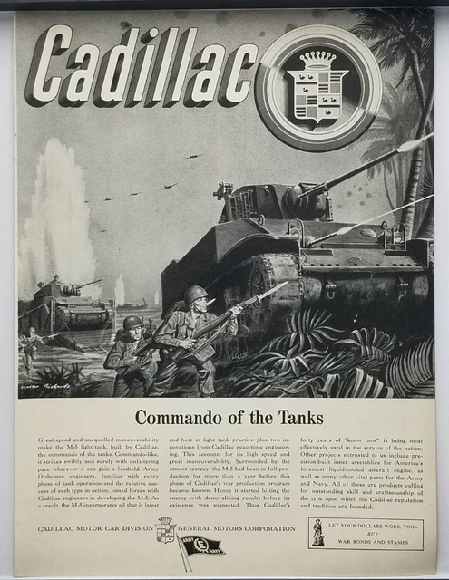 1943 Cadillac GM Div M-5 Tank Commando Of The Tanks Vintage WWII Era Print Ad