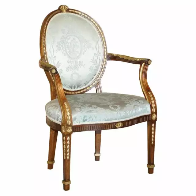 Stunning Circa 1900 George Hepplewhite Style Mahogany Giltwood Georgian Armchair