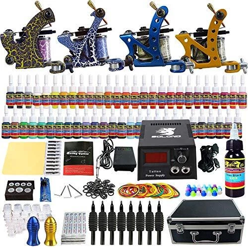 Complete Tattoo Kit 4 Pro Machine Guns 54 Inks Power Supply Foot Pedal TK453