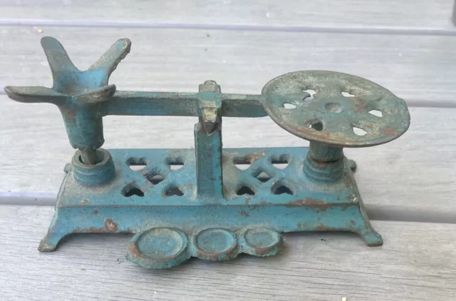Cast Iron Balance Scale,Weights, Miniature, VTG Salesman Sample Cast Iron Balance Scale,Weights, Miniature, VTG Salesman Sample
