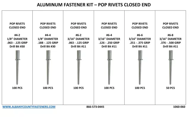 Assortiment Pop Rivet TOUT aluminium kit rivet pop bout fermé (4-2 à 6-8) 551 pièces 2