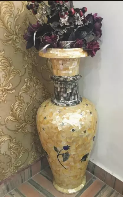 Jarrón de flores de mármol de 15"" maceta de mosaico con incrustación...