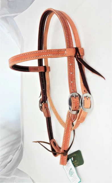 Hermann Oak Harness Latigo Leather Headstall 3/4" Water Ties Horse Tack Stitched