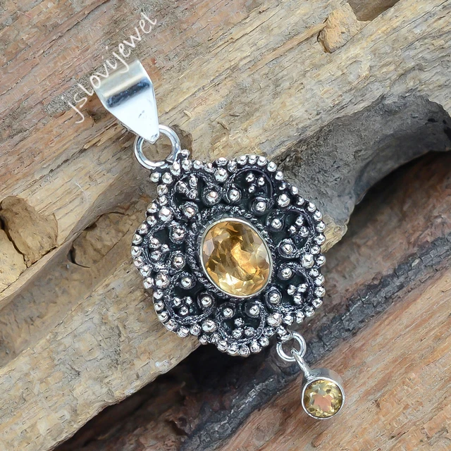 Citrine Multi Gemstone Nacklaces 925 Sterling Silver Women's Pendant/pg-426