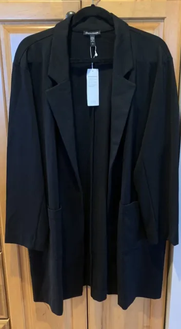 NWT Eileen Fisher Plus Black Washable Flex Ponte Notch Collar Long Jacket$298 1X