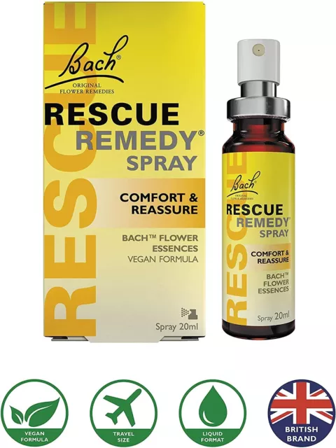 Bach Rescue Remedy VEGANO Spray 20 ml BOTELLA DE SPRAY DE VIAJE esencia floral Hecho en el Reino Unido