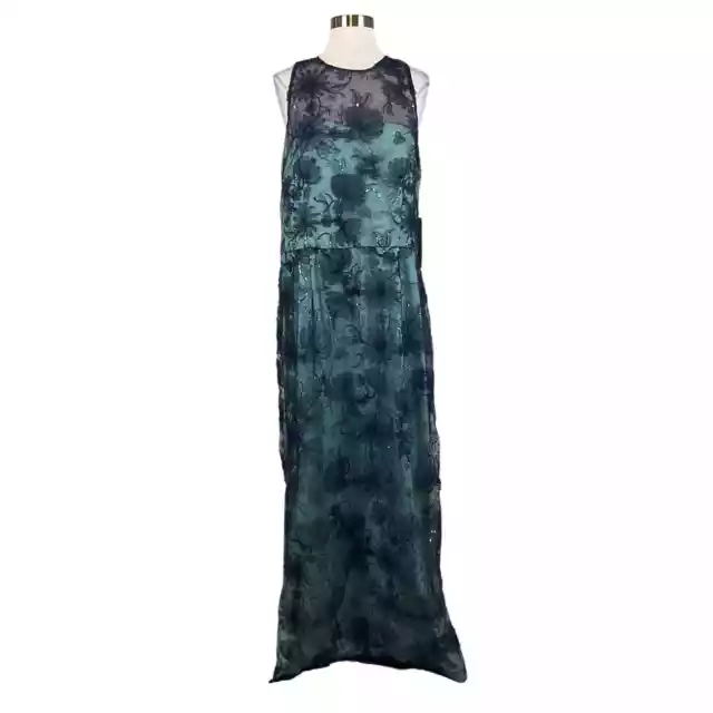 JS Collections Women's Formal Dress Blue Sequined Floral Lace Long Gown Size 18