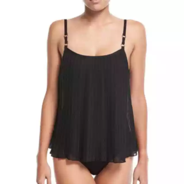 NWT Luxe by Lisa Vogel Plisse Sway Tankini Top in Black Size XS