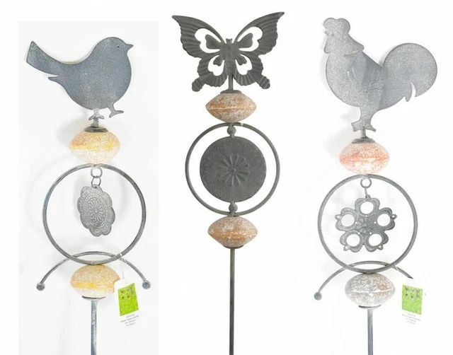 METALLGARTENSTECKER MIT STEINEN verschiedene Designs Gartenfigur