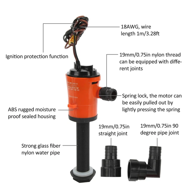 Aerator Livewell Pump 800GPH 12V 4.0A Portable Submersible Fish Tank Pump