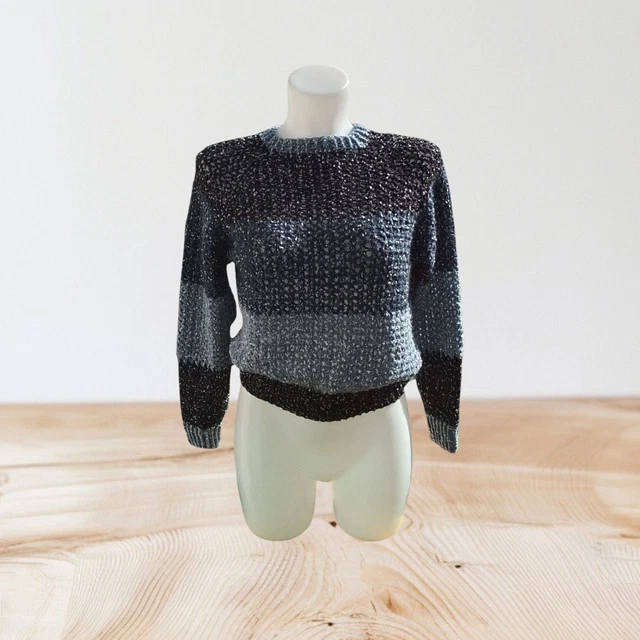 Pull Sisley En Mohair - Taille XS (34/36/38) - Couleur Blanc Et Noir - Col Roulé - Occasion Très Bon état