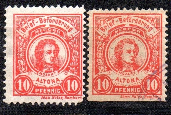 Deutschland/Privatpost, Altona-MERKUR, 1889, 2 x 10Pfg., MiNr.8; 1xmit Falz